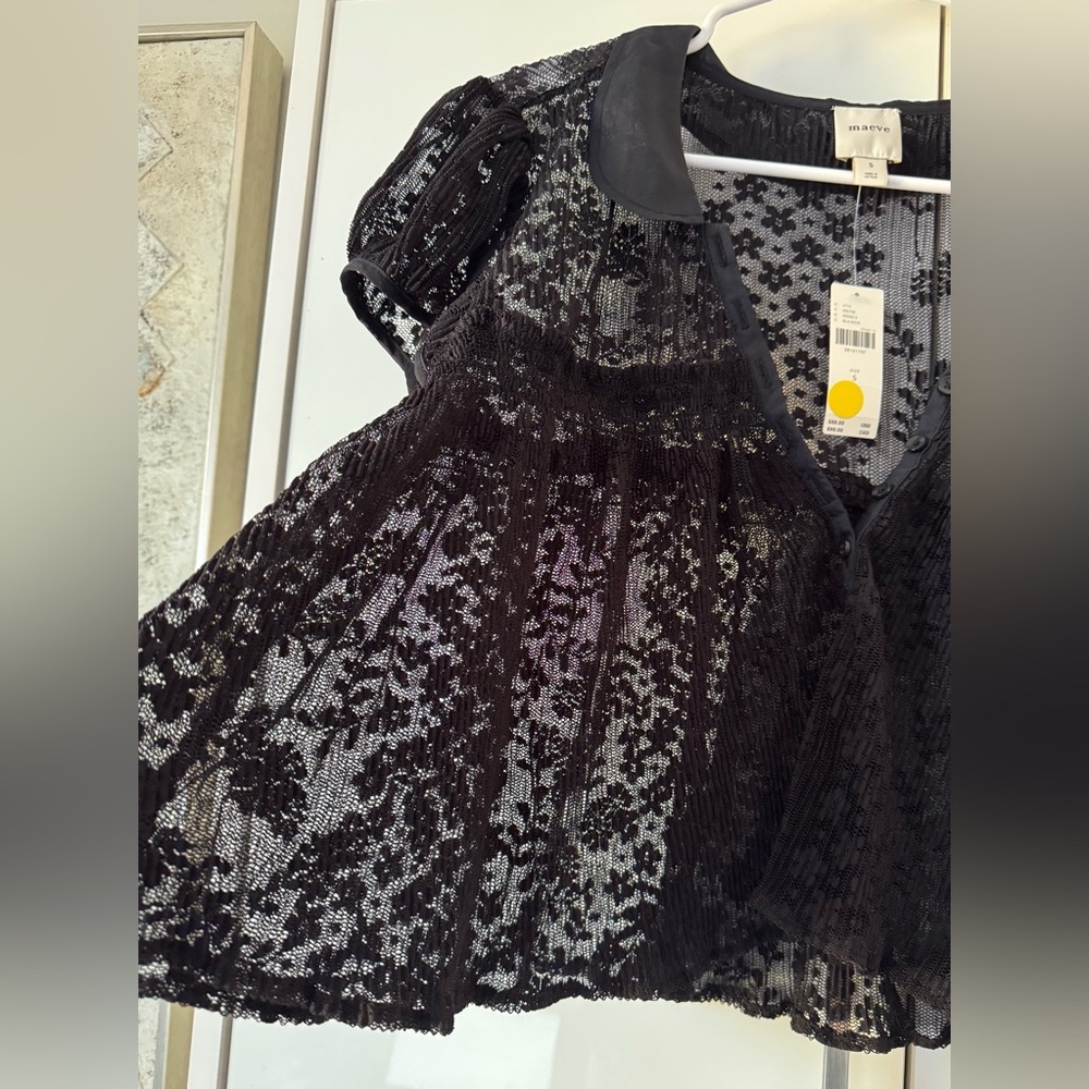 NWT Size S - Maeve Short Sleeve Sheer Lace Babydoll Blouse black (NWT US$ 88) - Picture 10 of 16